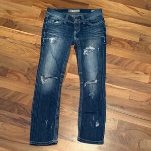 Classic Blue Distressed Straight Leg Jeans